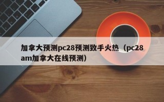 加拿大预测pc28预测致手火热（pc28am加拿大在线预测）